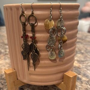 Elegant Leaf and Disc Earrings Set